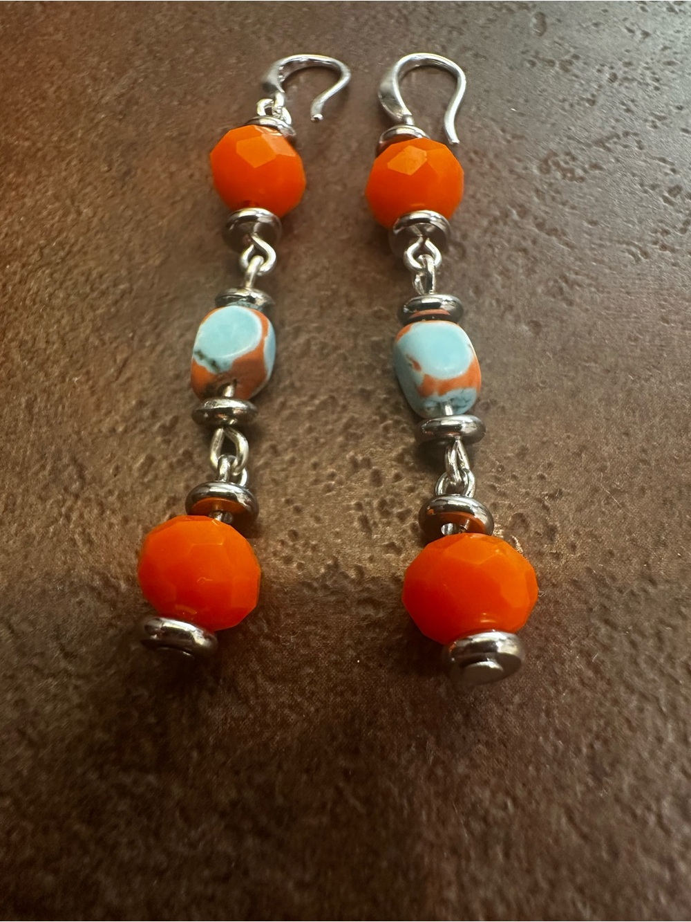 Handmade Orange and Turquoise Dangle Earrings